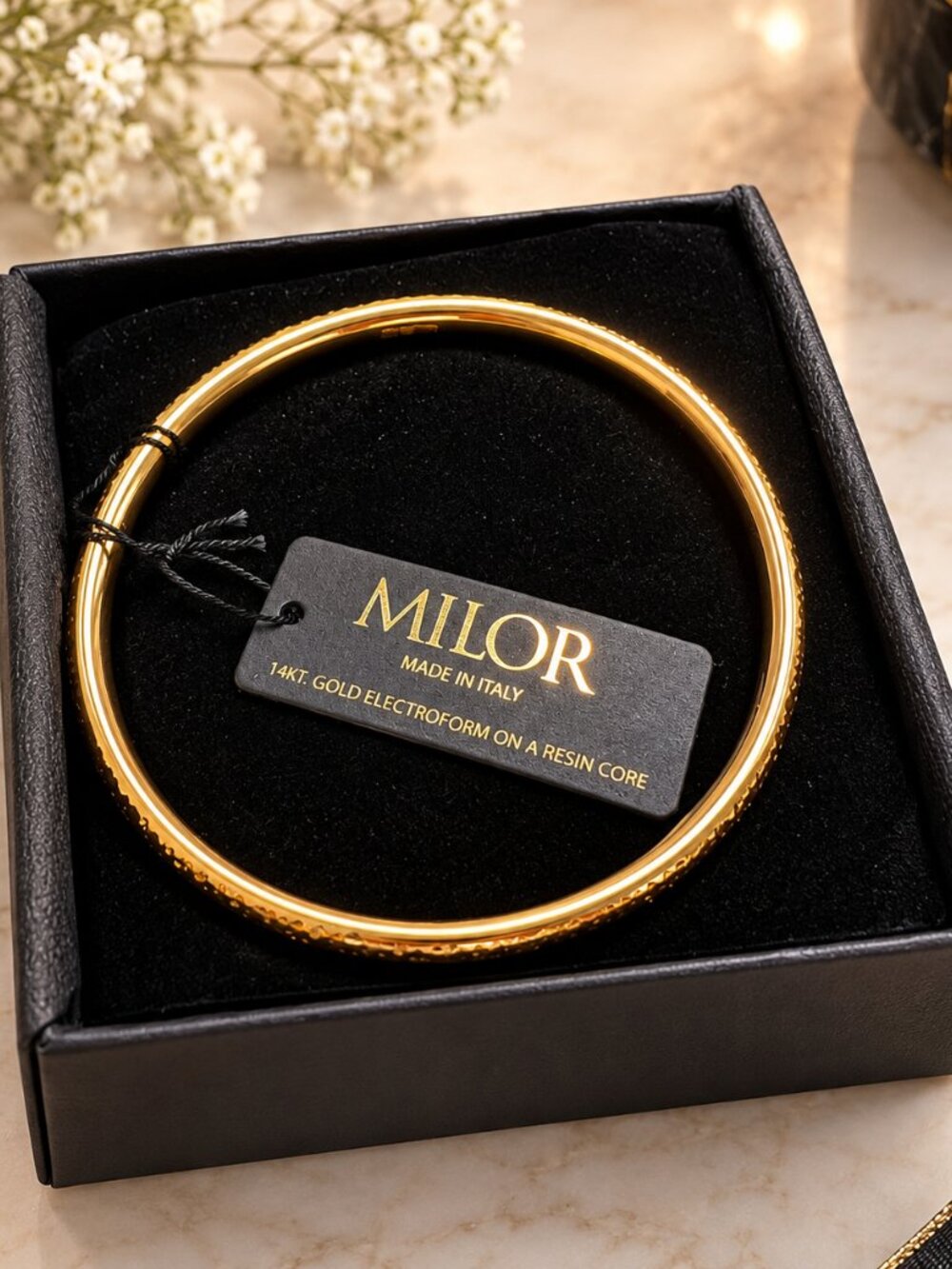 14K Yellow Gold Electroform Resin Core Bangle Bracelet made in Italy 10.27g 8"